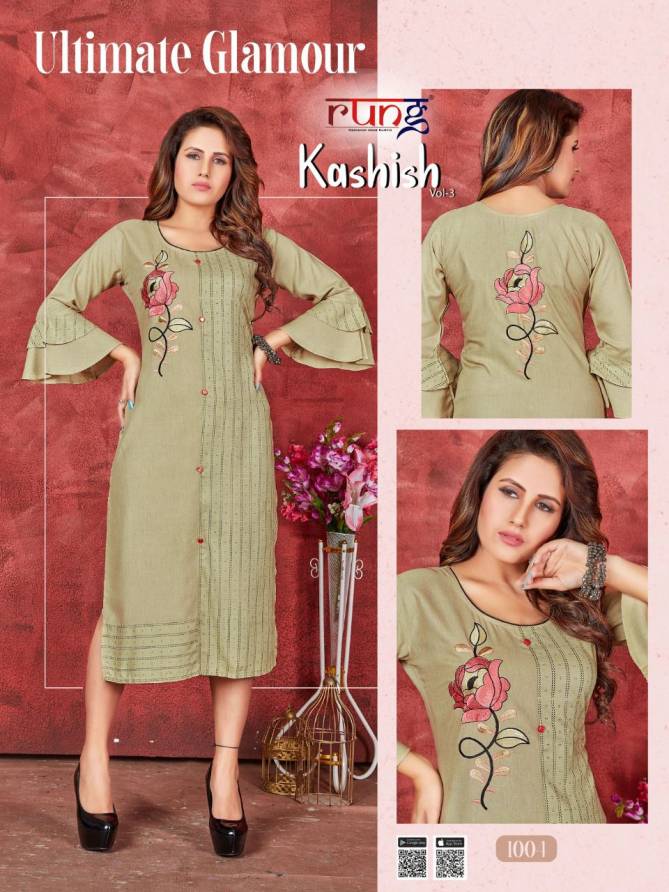 Rung Kashish 3 Heavy Ethnic Wear Slub Rayon Designer Kurti Collection